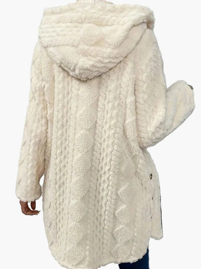 Veste doudou femme style décontracté avec capuche et boutons décoratifs – Idéale pour l'automne et l'hiver