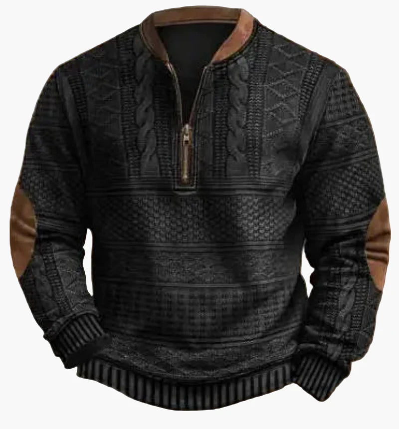 Sweat-shirt à demi-fermeture éclair pour homme style automne/hiver tendance - Pull chaud col montant casual