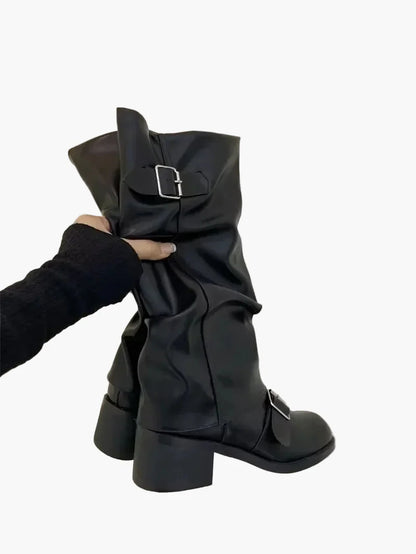 Bottes hautes à boucle style motard pour femme - look urbain tendance