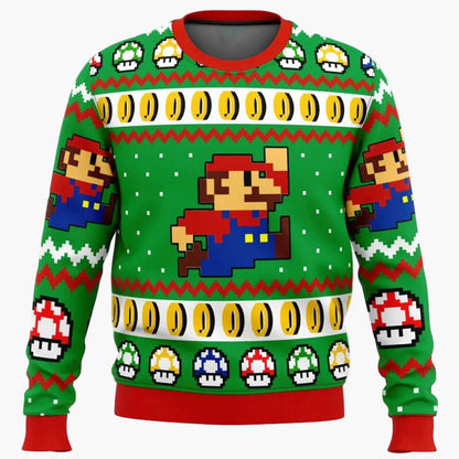 Pull de Noël Geek Unisexe Style Rétro Pixel Mario - Sweatshirt Gaming Festif
