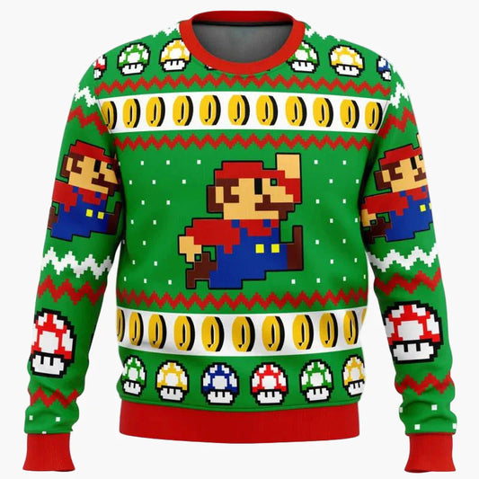 Pull de Noël Geek Unisexe Style Rétro Pixel Mario - Sweatshirt Gaming Festif