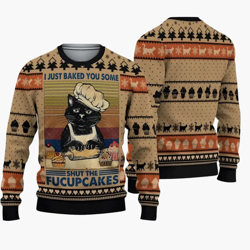 Pull de Noël humoristique homme – Style Ugly Christmas Sweater "Christmas Bros" avec Père Noël et Jésus