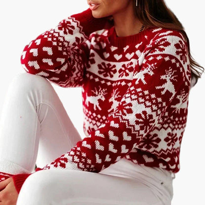 Pull de Noël femme style nordique à motifs rennes et flocons – Idéal pour l'hiver et les fêtes