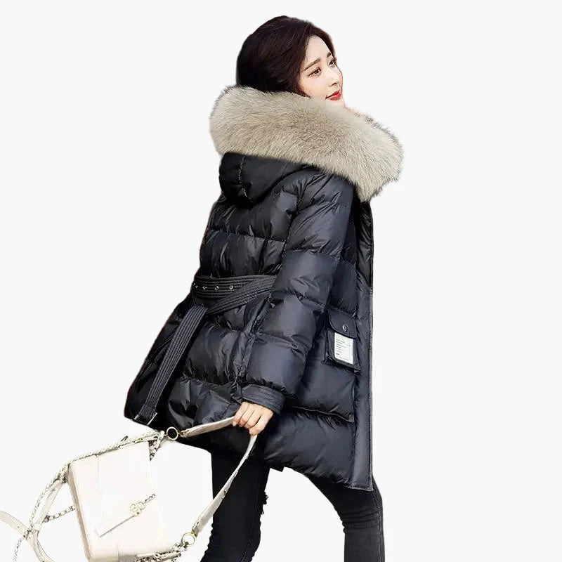 Manteau doudoune femme à capuche avec col fourrure style urbain hiver chaud