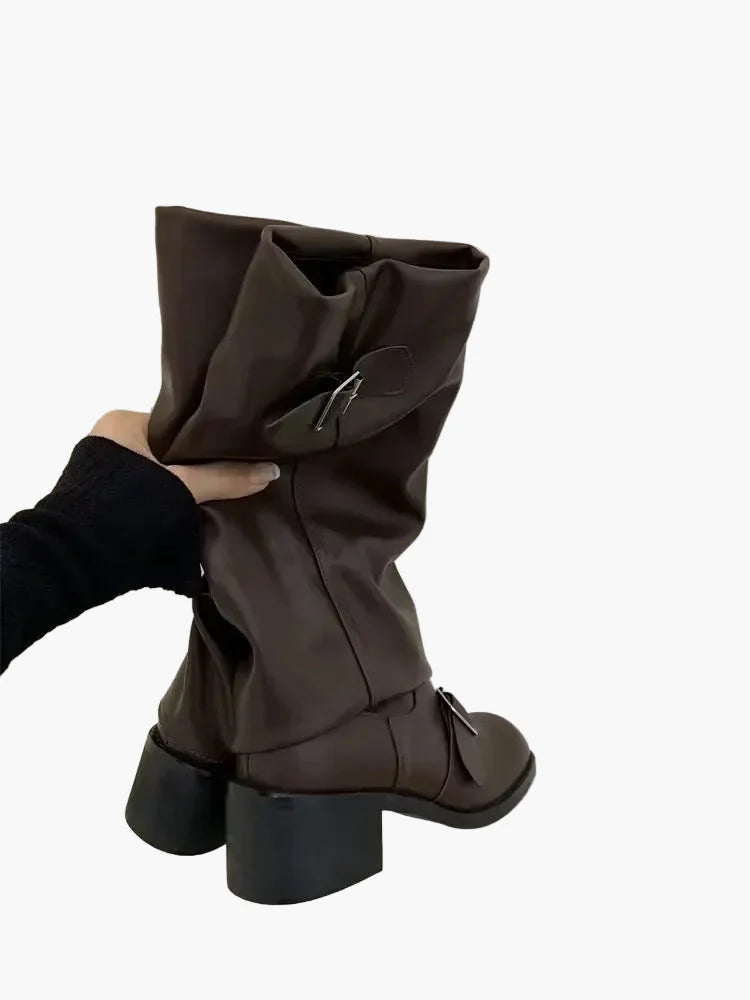 Bottes hautes à boucle style motard pour femme - look urbain tendance