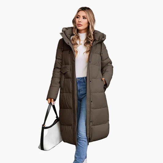 Manteau long matelassé à capuche pour femme, style urbain hiver