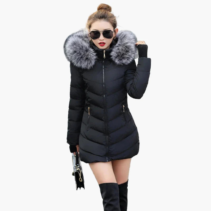 Manteau d'hiver femme élégant à capuche avec col en fausse fourrure – Style urbain chaud et chic