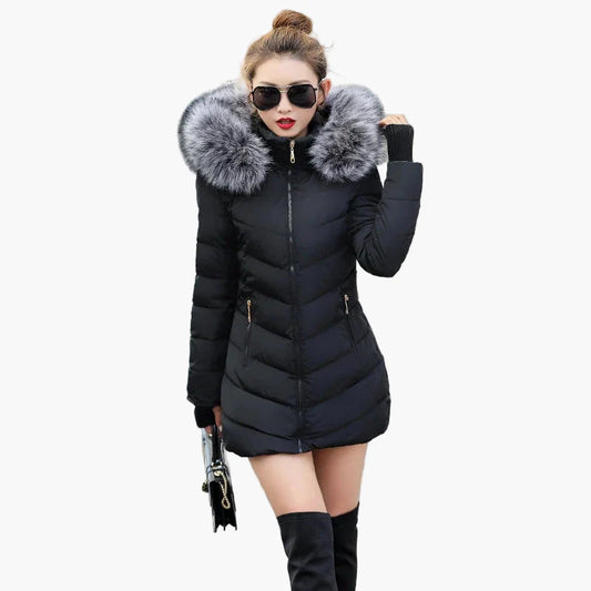 Manteau d'hiver femme élégant à capuche avec col en fausse fourrure – Style urbain chaud et chic