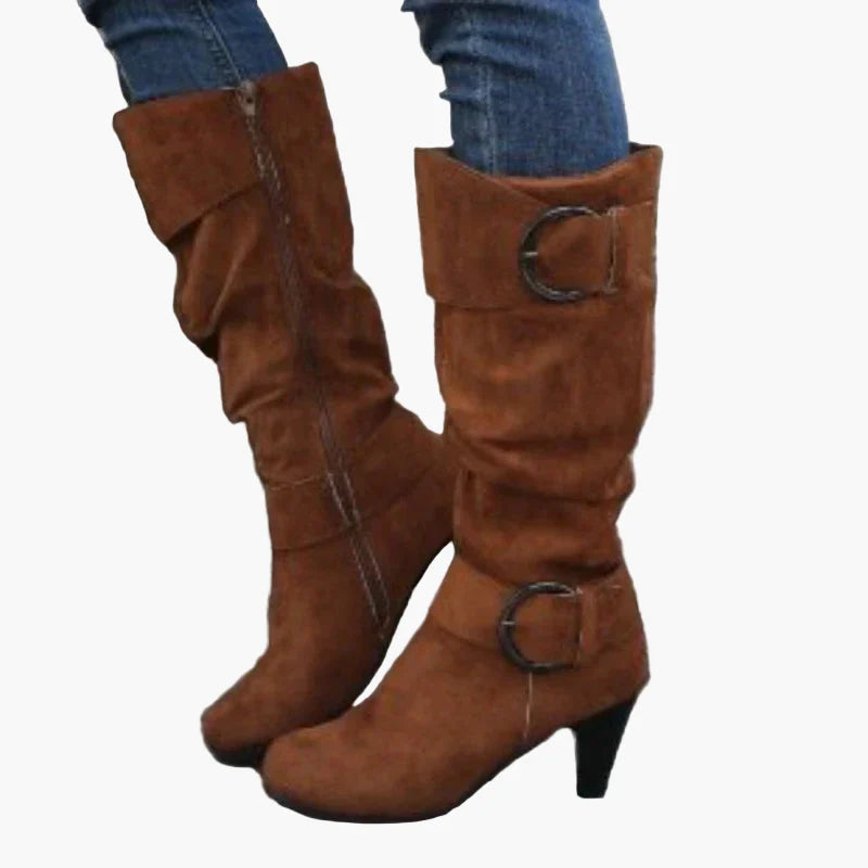 Bottes à talon mi-mollet femme style chic avec boucle – Idéales pour l'automne et l'hiver