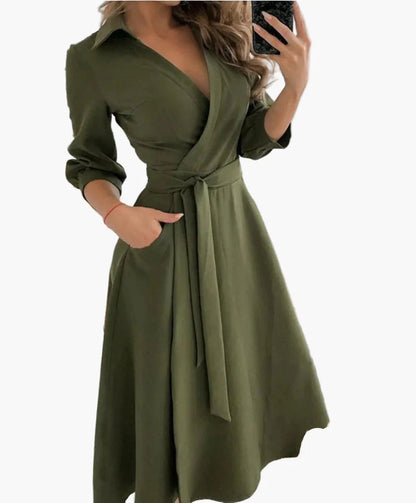 Robe portefeuille élégante femme style casual avec ceinture et col chemise - Idéale pour le quotidien ou les occasions spéciales