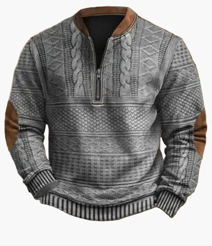 Sweat-shirt à demi-fermeture éclair pour homme style automne/hiver tendance - Pull chaud col montant casual