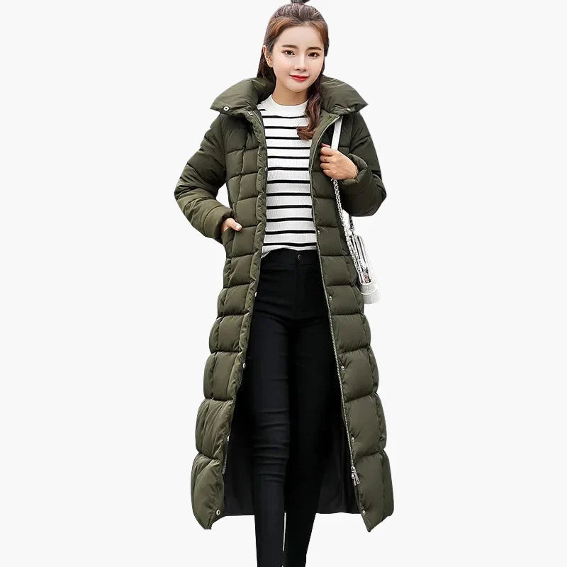 Manteau Doudoune Longue Femme Style Coréen avec Capuche et Col Fourrure - Hiver Élégant et Chaud
