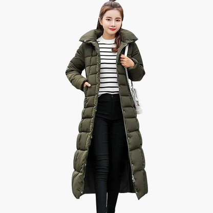 Manteau Doudoune Longue Femme Style Coréen avec Capuche et Col Fourrure - Hiver Élégant et Chaud