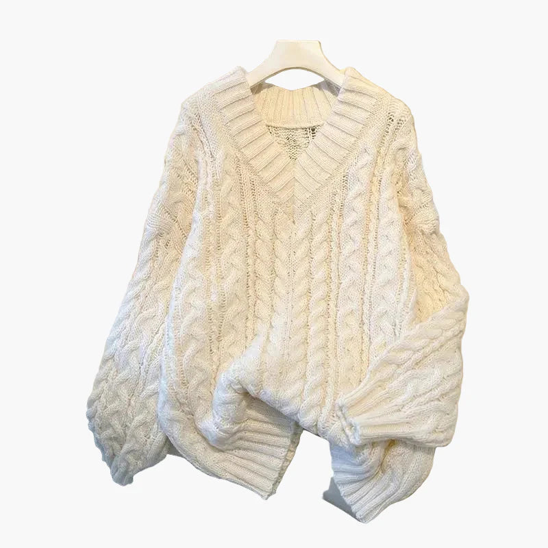 Pull torsadé décontracté femme col V style hivernal tendance