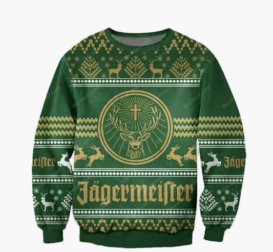 Pull de Noël homme style ugly sweater Jägermeister fête et cadeau original
