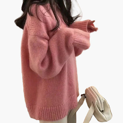 Pull décontracté femme style loose pour l’hiver, col rond, look minimaliste