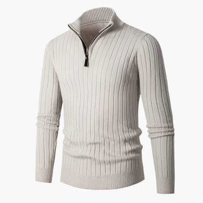 Pull zippé demi-fermeture style côtelé pour homme, élégant et confortable, idéal automne-hiver