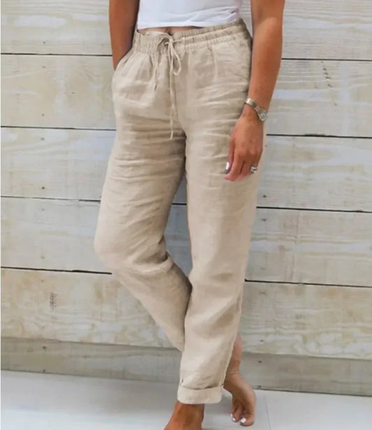 Jessie – Pantalon en Coton-Lin Taille Haute d'Été pour Femmes