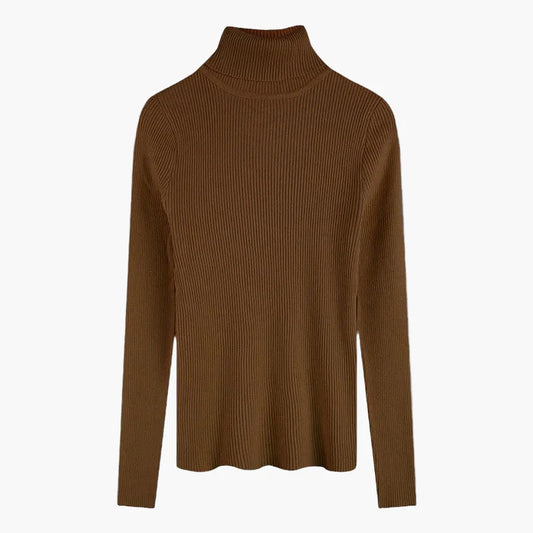 Pull col roulé côtelé à manches longues pour femme - Style élégant et polyvalent