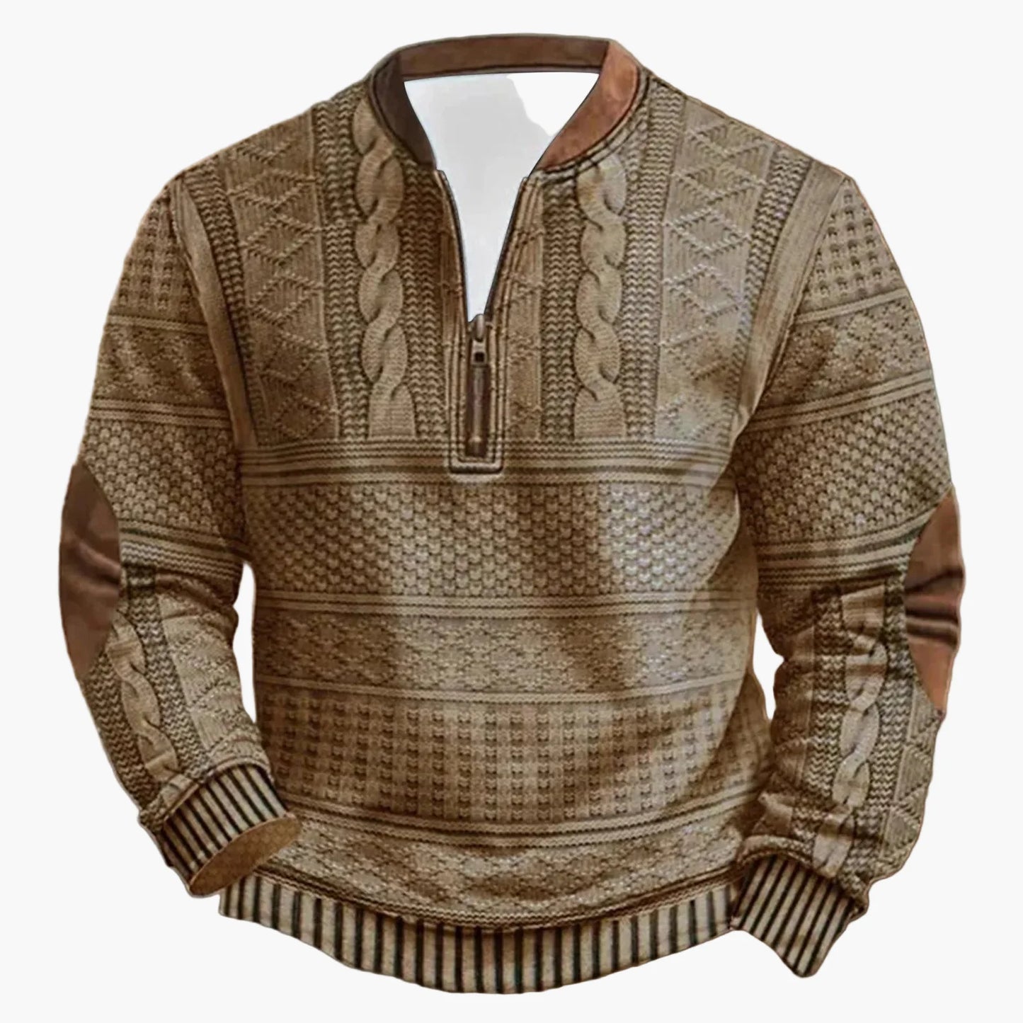 Sweat-shirt décontracté homme à col montant style tricot, manches longues, idéal pour extérieur et loisirs