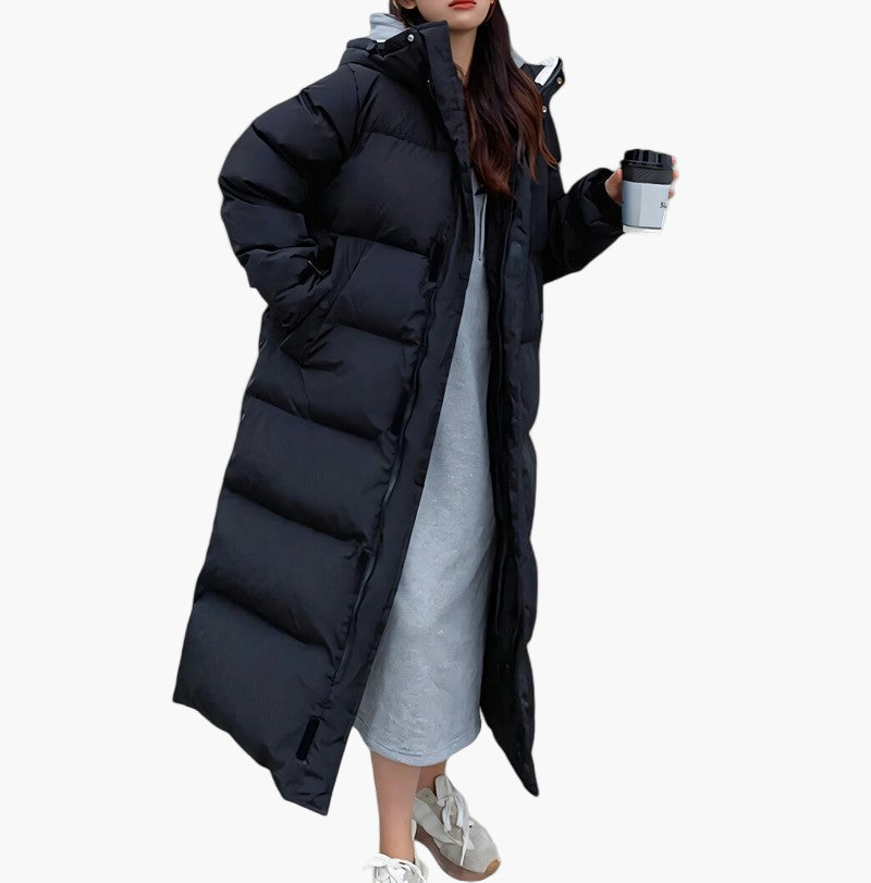 Manteau Long Matelassé d’Hiver Femme Style Puffer avec Capuche, Mode et Protection Quotidienne