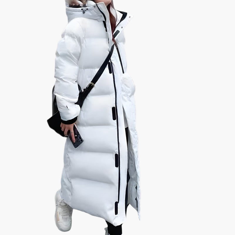 Manteau Long Matelassé d’Hiver Femme Style Puffer avec Capuche, Mode et Protection Quotidienne