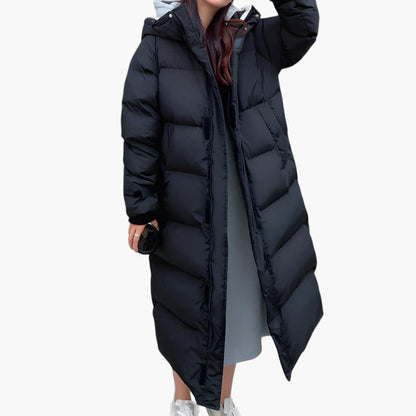 Manteau Long Matelassé d’Hiver Femme Style Puffer avec Capuche, Mode et Protection Quotidienne