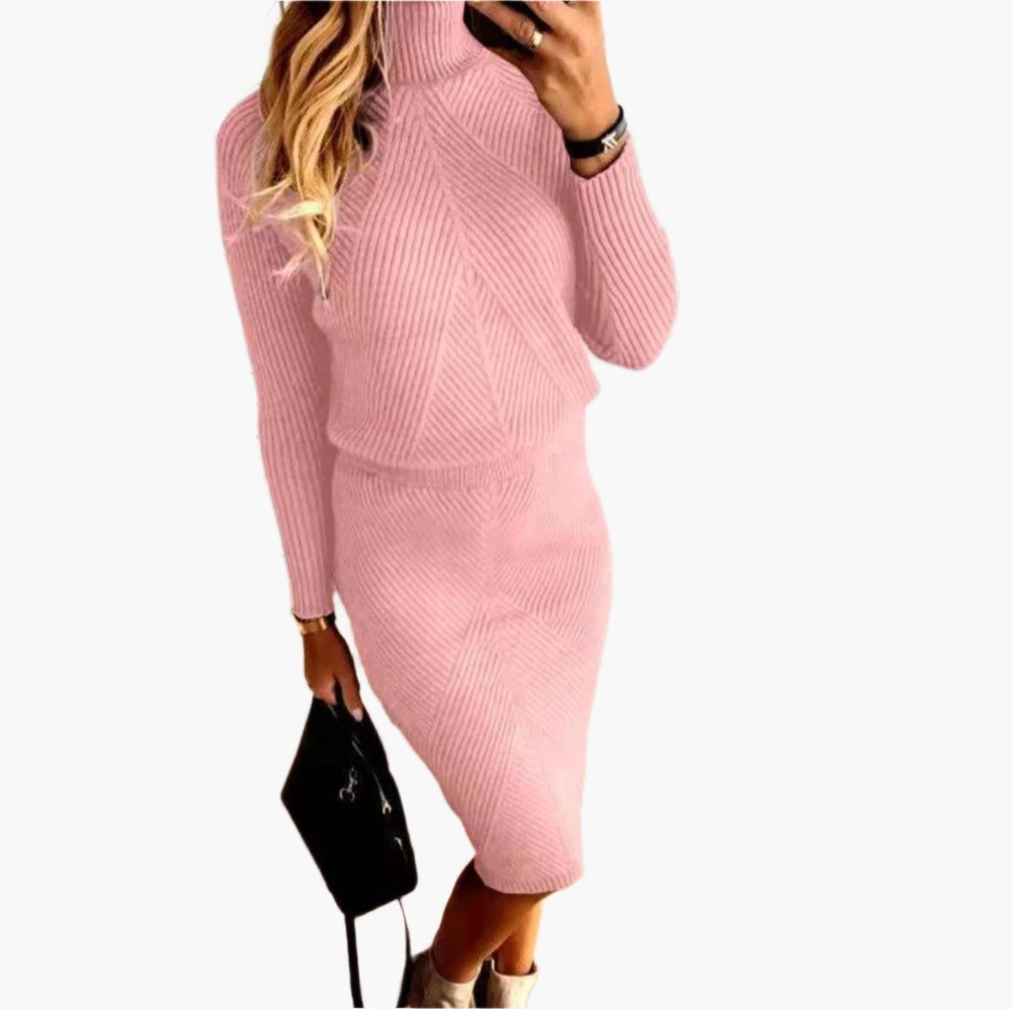 Robe Pull Femme Élégante à Col Roulé – Ensemble Tricoté Hiver Chic et Confortable