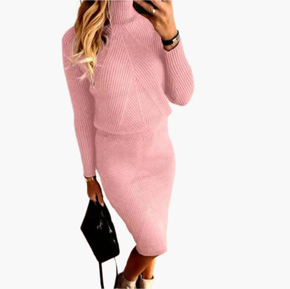 Robe Pull Femme Élégante à Col Roulé – Ensemble Tricoté Hiver Chic et Confortable