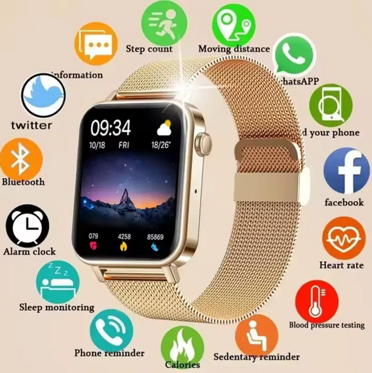 Elegancki damski smartwatch wielofunkcyjny – monitorowanie zdrowia, powiadomienia i fitness