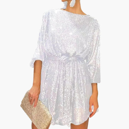 Robe de soirée à paillettes femme coupe ample manches longues – Style chic et glamour pour cocktail, fête ou événement spécial