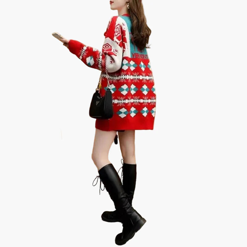 Pull de Noël original pour femme - Style ample, décor festif, idéal pour les fêtes