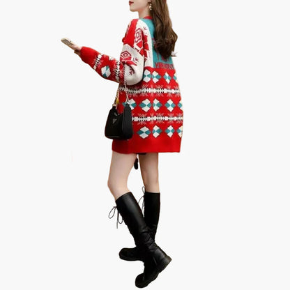 Pull de Noël original pour femme - Style ample, décor festif, idéal pour les fêtes