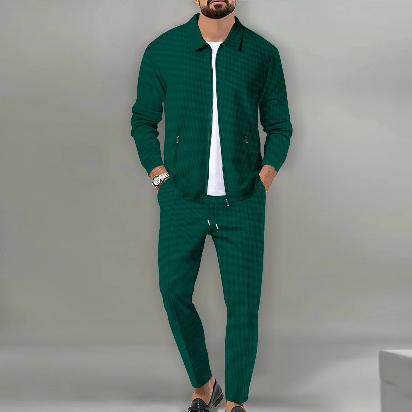 Terrence – Veste Ajustée pour Hommes avec Poche Zippée et Pantalon Long