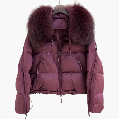 Veste doudoune femme style urbain avec col fourrure, coupe décontractée, idéale hiver