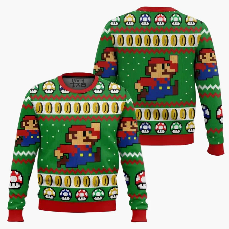 Pull de Noël Geek Unisexe Style Rétro Pixel Mario - Sweatshirt Gaming Festif
