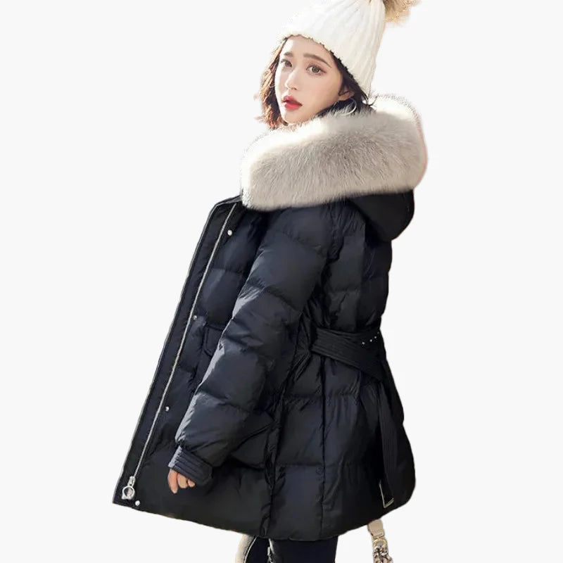 Manteau doudoune femme à capuche avec col fourrure style urbain hiver chaud