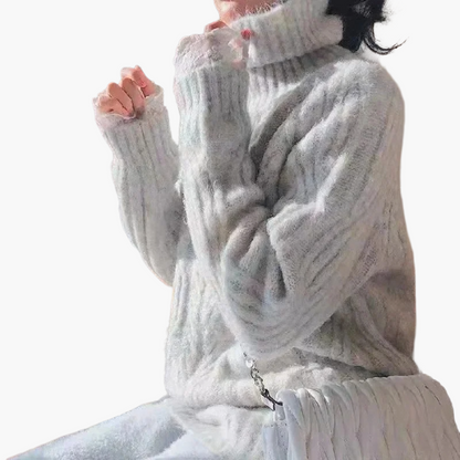 Pull col montant ample style coréen pour femme – Mode automne hiver, look doux et élégant