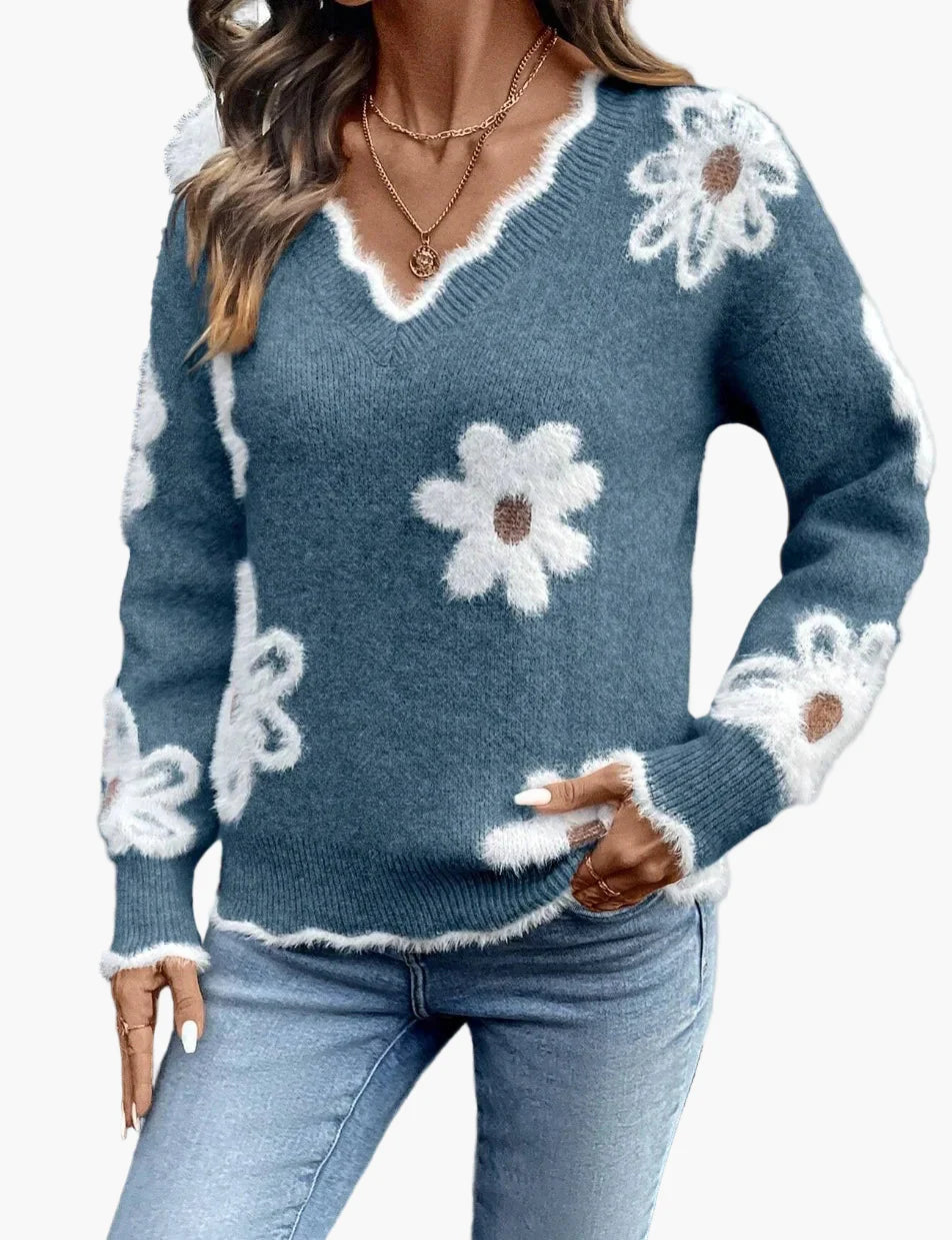 Pull femme à fleurs style décontracté pour le quotidien et les loisirs