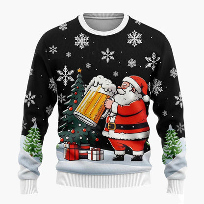 Pull de Noël Homme Style Humoristique Santa Beer - Idéal Fêtes et Cadeaux