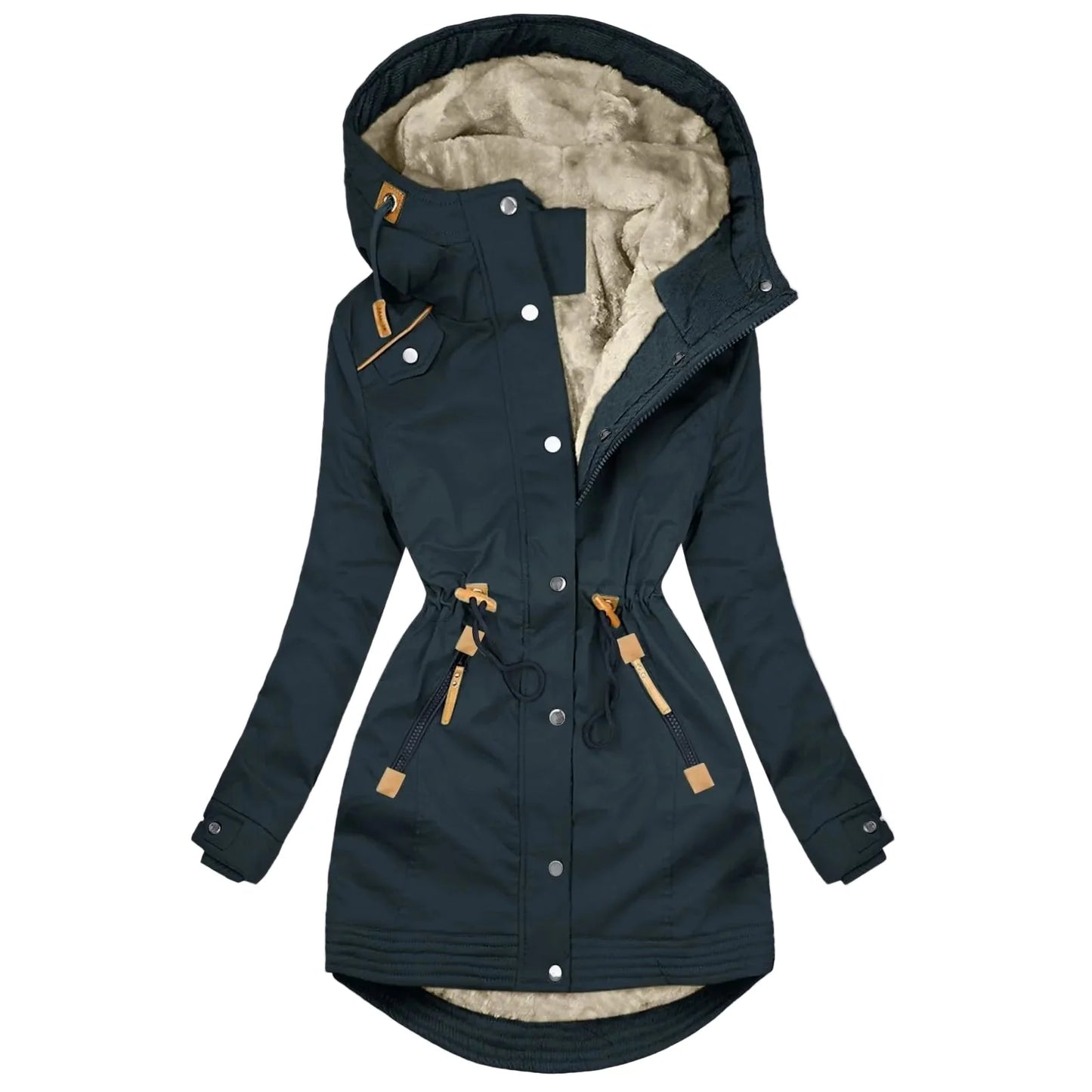 Veste imperméable femme à capuche style trench, doublure chaude, coupe longue tendance, manteau coupe-vent urbain