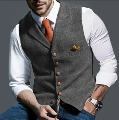 Bruce – Gilet Formel en Tweed à Carreaux pour Homme avec Col en V