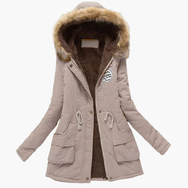 Manteau d'hiver femme style coréen avec capuche et doublure chaude, coupe mi-longue, grande taille, élégant et décontracté
