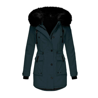 Manteau d'hiver femme grande taille avec capuche fourrure style vintage urbain