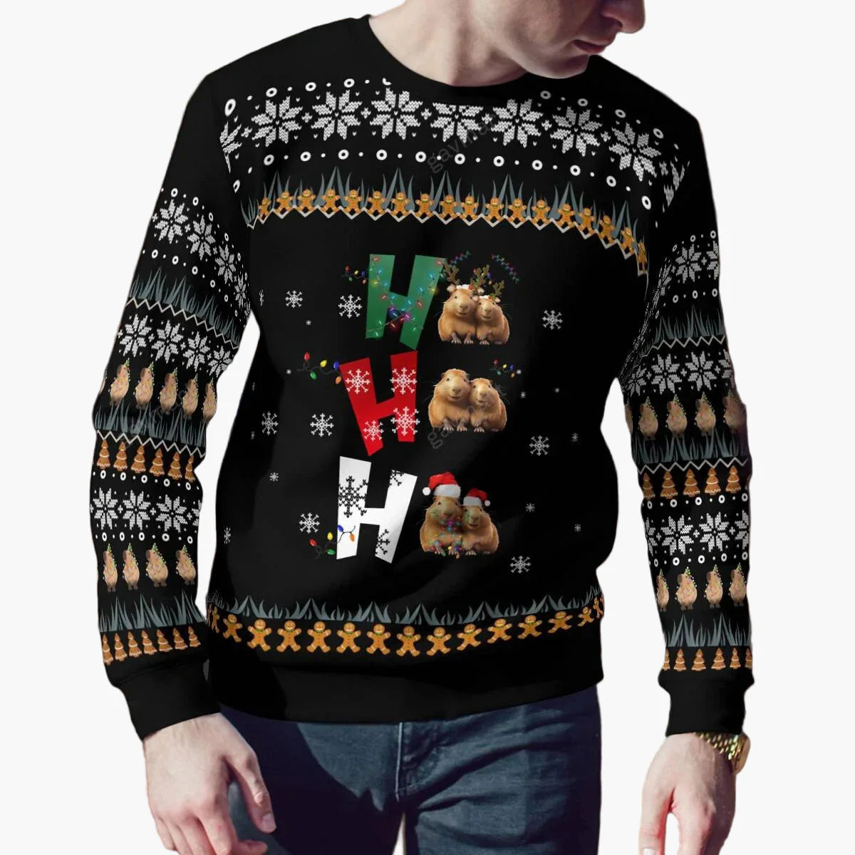 Sweat de Noël Homme Motif Capybara Festif Style Hiver Pull Original Fête et Cadeau