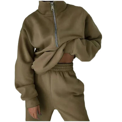 Ensemble Survêtement Femme Style Urbain Décontracté avec Col Zippé