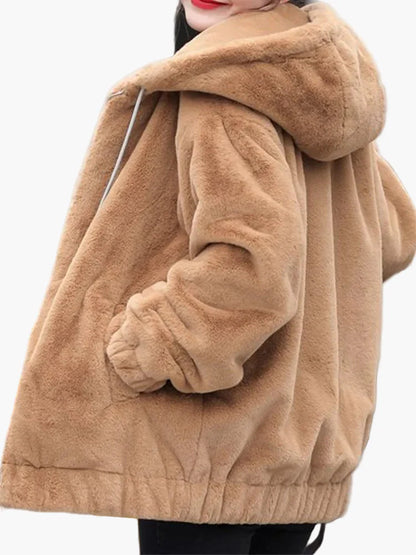 Veste doudou femme coupe ample avec capuche tendance hiver