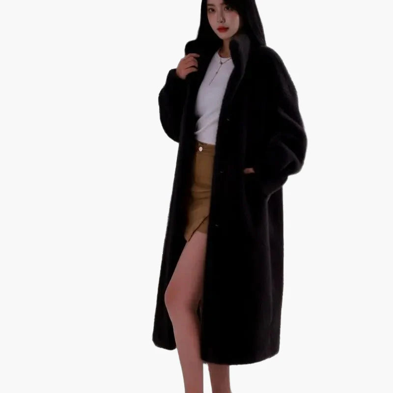 Manteau long femme style cocoon élégant pour hiver, coupe ample, idéal pour un look décontracté chic