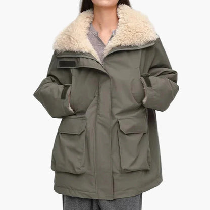 Manteau d'hiver femme style décontracté avec col doublé et poches larges