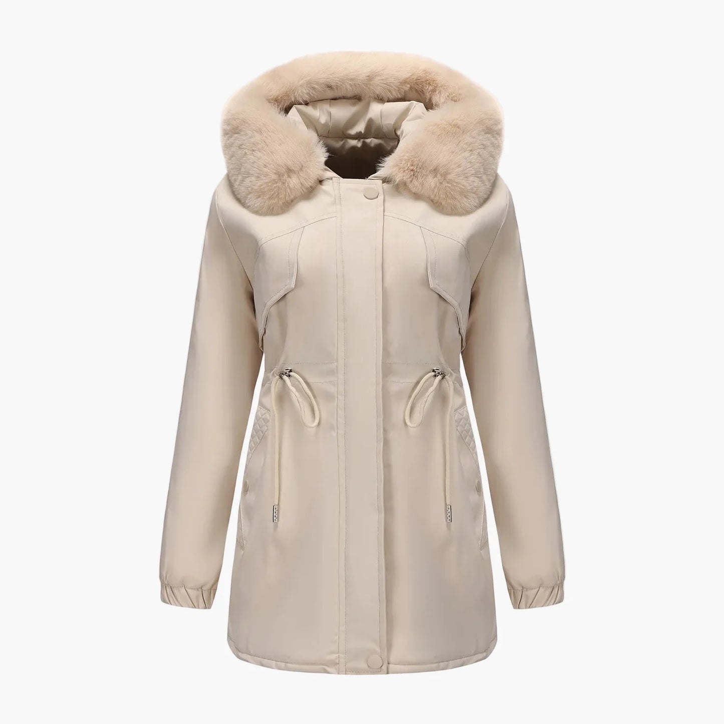 Manteau d'hiver à capuche pour femme, style élégant avec col en fausse fourrure